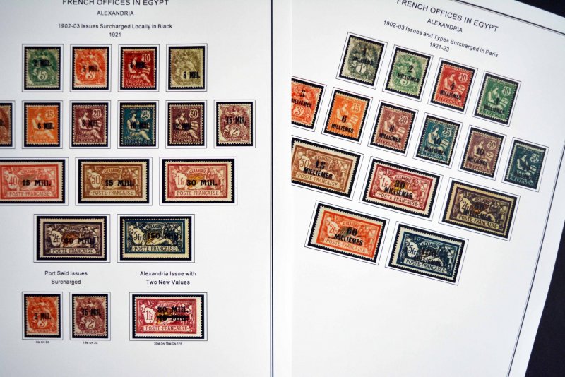 COLOR PRINTED FRENCH OFFICES ABROAD 1885-1944 STAMP ALBUM PAGES (66 ill. pages)