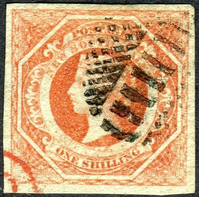 NEW SOUTH WALES-1854 1/- Rosy Vermilion.  A fine used example Sg 99