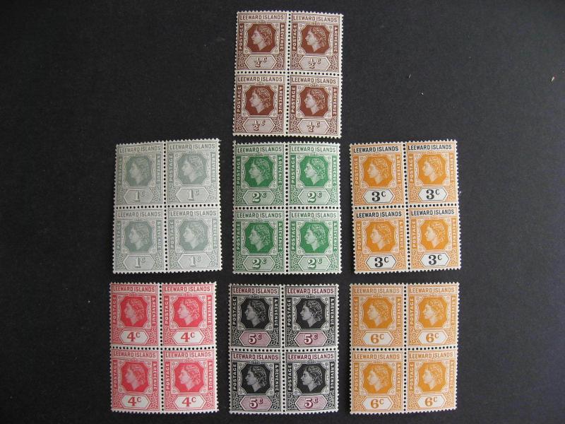 Leeward Islands Sc 133-9 MNH blocks 4 couple gum faults, see pictures!