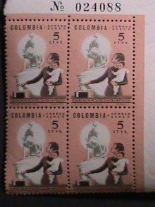 ​COLUMBIA-1963 SC# 753 WOMAN'S RIGHTS-MNH  PLATE BLOCK VERY FINE WE SHIP