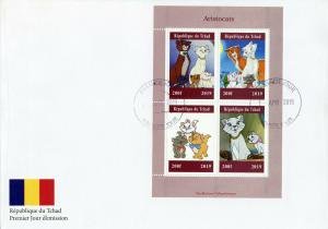 Disney Stamps Chad 2019 FDC Aristocats Cats Animation Cartoons 4v M/S