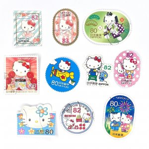 10 x Hello Kitty used Japanese postage stamps