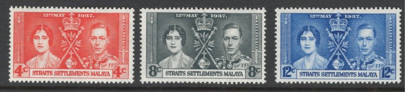 Straits Settlements 1937 Coronation Omnibus Issue Scott # 235 - 237 MH