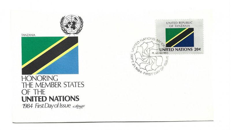 United Nations #429 Flag Series 1984, Tanzania, Artmaster, FDC