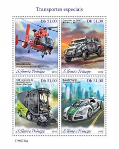 Sao Tome & Principe 2019 MNH Special Transport Stamps Helicopters Cars 4v M/S