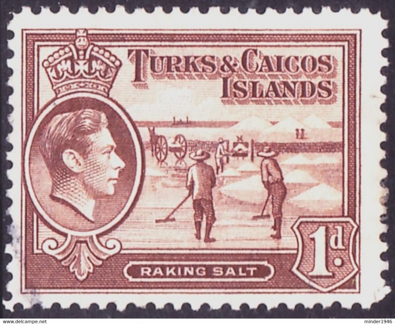 TURKS & CAICOS ISLANDS 1938 KGVI 1d Red-Brown SG196 FU