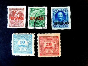 Crete #2, 5 Mint/OG/LH,  #59, 111, 113 Used/Fine, 1898//1909