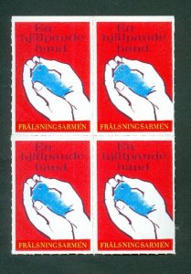 Sweden. Poster Stamp. 4-Block Mnh. Salvation Army.Bird in Hand. A Helping Hand