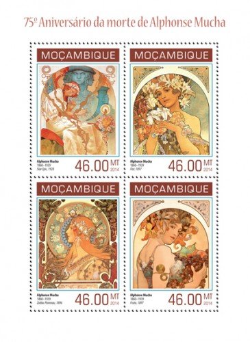 MOZAMBIQUE 2014 SHEET ALPHONSE MUCHA ART PAINTINGS ARTE PINTURAS moz14105a