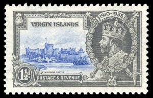 British Virgin Is 1935 KGV Silver Jubilee 1½d BIRD BY TURRET vfm. SG 104m.