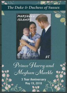 Marshall Isl 2021 MNH Royalty Stamps Prince Harry & Meghan Wedding Anniv 1v S/S