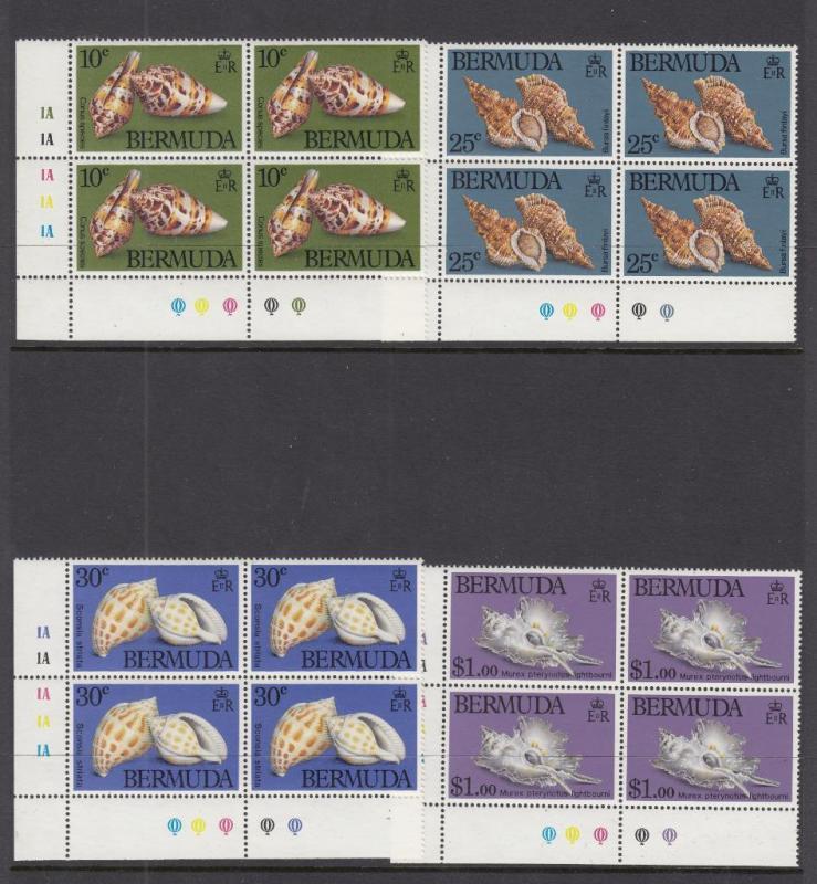 BERMUDA # 419-422 VF-MNH TRAFFIC LIGHTS PLATE BLOCKS CONUS SPECIES CAT VAL $33+