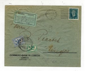 1925 Lubeck Germany Perfin cover to Helsinki Finland Commerce Bank Postage Due