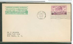 US 782 1936 3c Arkansas Centennial (single) on an addressed first day cover with a cachet by an unknown maker.