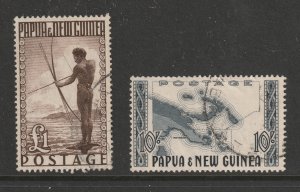 Papua New Guinea the good/fine used 10/- & 1 pound from 1952