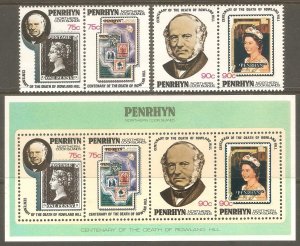 PENRHYN ISLANDS Sc# 107 - 108c MNH FVF Set 2Pair + SS Sir Rowland Hill