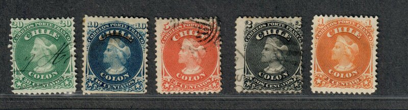 Chile Sc#15-19a Used/F-VF, 12 Mint NG, Cv. $109.60