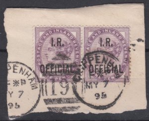 Great Britain 1882 SgO3 1d Lilac Pair Tied On Piece Cv £12