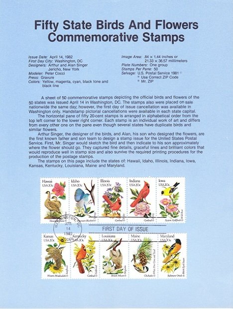 US SP577 - SP581 State Birds and Flowers set of 5 Souvenir Pages #1953-2002