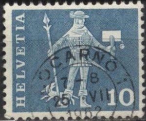 Switzerland 383 (used, Locarno postmark) 10c messenger, blue grn (1960)