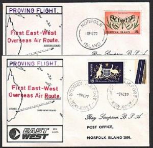 NORFOLK IS 1977 East West Airlines pair proving flights covers Sydney-NI...77272