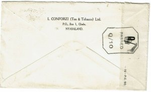 Nyasaland 1943 Cholo cancel on cover to the U.S., censored, rare tape