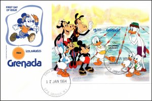 Grenada 1185a-1194a Disney's Set of Three U/A FDCs