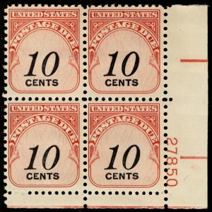 US #J97 PLATE BLOCK, 10c Postage Due, VF/XF mint never hinged, Fresh!