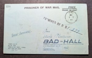 1944 Canada Prisoner of War POW Folded Letter Cover Camp 133 to Bad Hall Germany