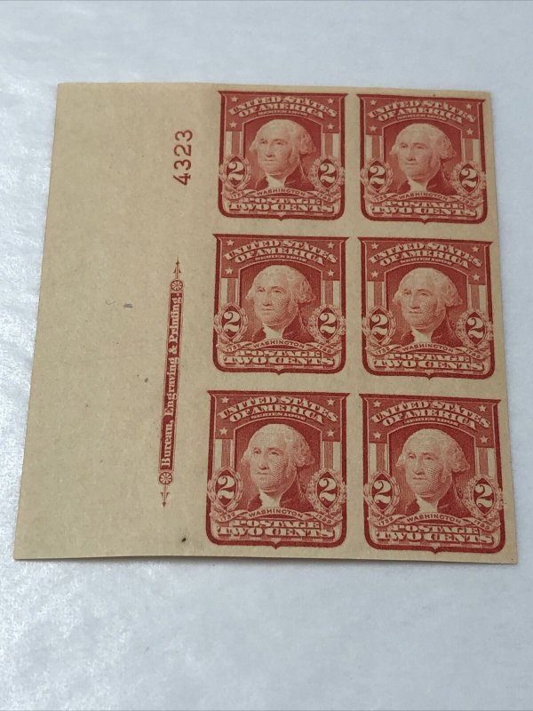 US 320 Washington 2C Imperf Plate Block Of 6  Superb Mint Never Hinged. 