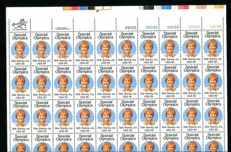 1788 Special Olympics Sheet of 50 15¢ Stamps Complete 1979 