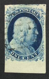 US #9 IMPERF BOTTOM MARGIN USED VF+ $110 LOT #356