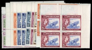 Pitcairn Islands #20-30 Cat$209.20, 1957 QEII, complete set in blocks of four...