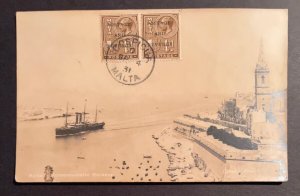 1931 Malta Postcard Cover Ship RPPC Cospicua to Singapore Straits Settlements