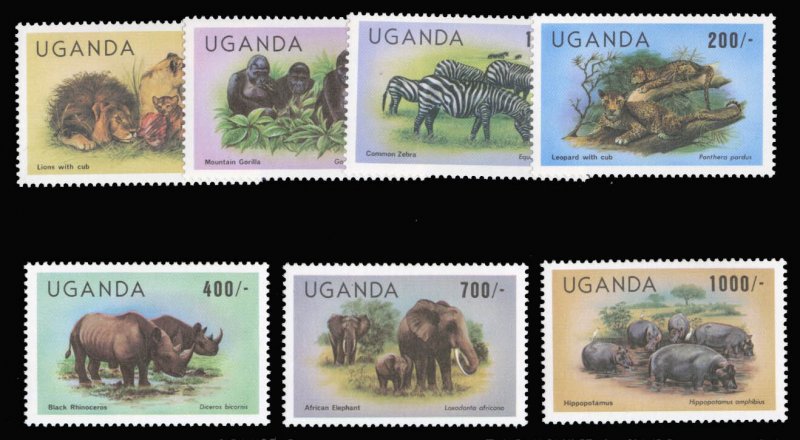 Uganda #400-406 Cat$18.20, 1983 Animals, complete set, never hinged