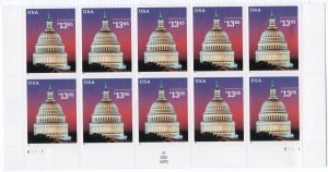 Scott #3648 $13.65 Capitol Dome at Dusk Half Sheet of 10 Stamps - MNH BottomPC#6