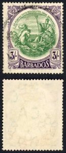 Barbados SG200 3/- Green and Deep Violet Top Value Cat 110 pounds