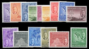 Seychelles #157-171 Cat$87.75, 1952 George VI, complete set, never hinged