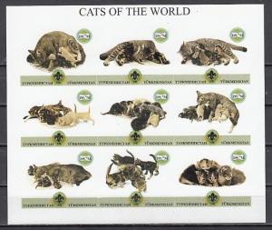 Turkmenistan, 1999 Russian Local. Cats of the World, IMPERF sheet.