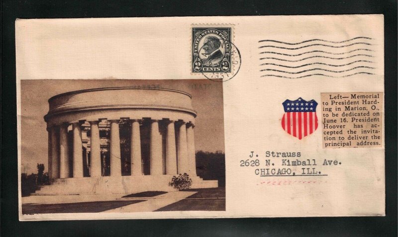 Harding Memorial Dedication Event Cover - Marion, OH - June 16, 1931 - Scott 610