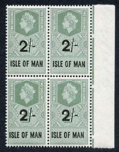Isle of Man 1961 QEII 2/- on 2/- Revenue Stamp U/M Block of Four