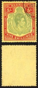 Bermuda SG118b KGVI 5/- Pale Green and Red/yellow Line Perf 14.25 (Ref 29)