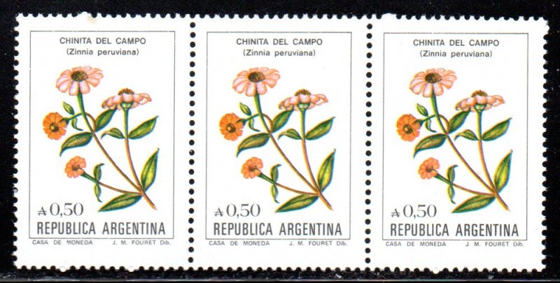 ARGENTINA 1523 MNH STRIP3 BIN $3.00 FLOWERS