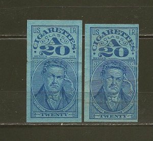 USA Pair Class A20 USIR Series 125 Dewitt Clinton Cigarette Stamps Used