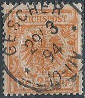 Germany 50 (used, Gescher postmark) 25pf imperial eagle, orange (1890)