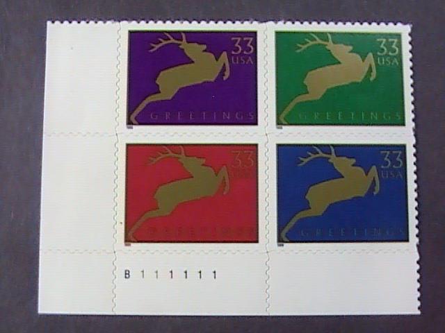 U.S.# 3356-3359-MINT/NEVER HINGED-LL PLATE# BLOCK OF 4(P#111111)-CHRISTMAS--1999