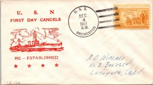 12.4.1951 - USN First Day Cancels Re-Established - USS Bremerton - F39832