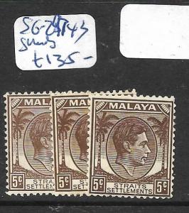 MALAYA STRAITS SETTLEMENTS  (P0807B)  KGVI 5C X 3 SHADES SG 297  MOG 