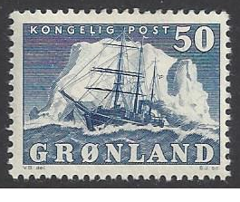 Greenland #35 mint single, polar ship Gustav Holm, issued 1959