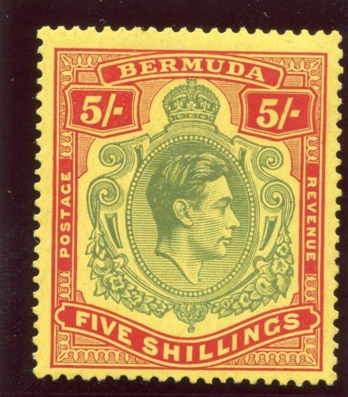 Bermuda 1938 KGVI 5s green & red/yellow MLH. SG 118.